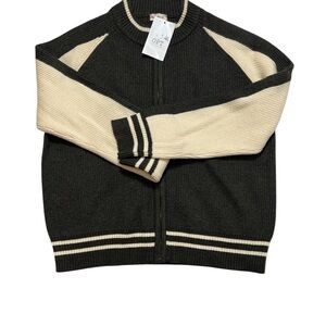 Hem & Thread Black and Cream Zip Up Sweater